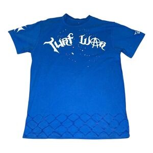 VTG Y2K Hiphop BLAC LABEL Turf War East Side Trash Wolf Graphic T-Shirt Blue XL